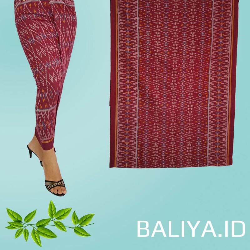 Tenun Endek Bali warna Merah motif anggrek