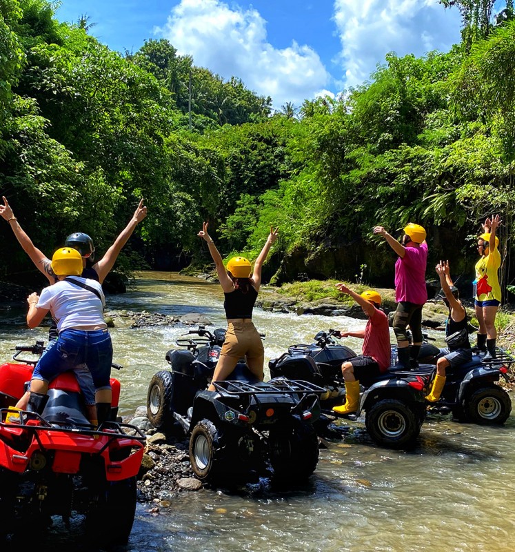 An exciting ATV ride through a muddy path in the Ubud jungle.