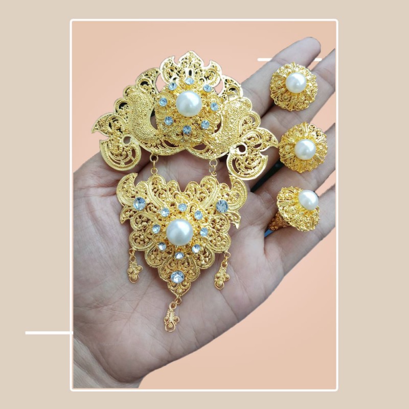 bros untuk kebaya modern tumpang dua mutiara putih