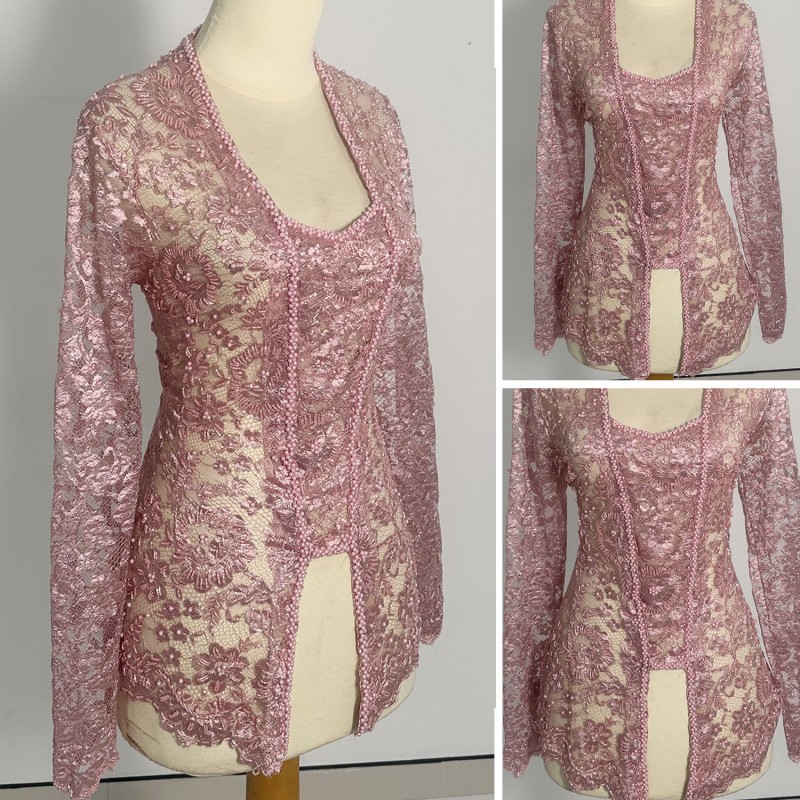 kebaya brokat pink