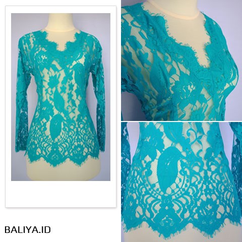 Kebaya Jadi Sabrina Lengan Panjang Warna Biru Tosca