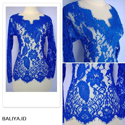 Kebaya Jadi Sabrina Lengan Panjang Warna Biru