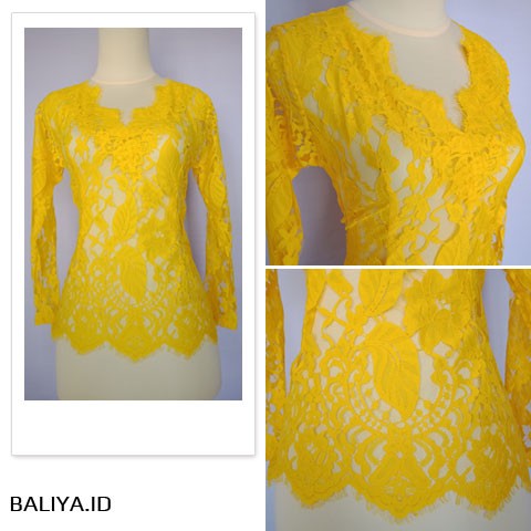 Kebaya Jadi Sabrina Lengan Panjang Warna Kuning Lemon