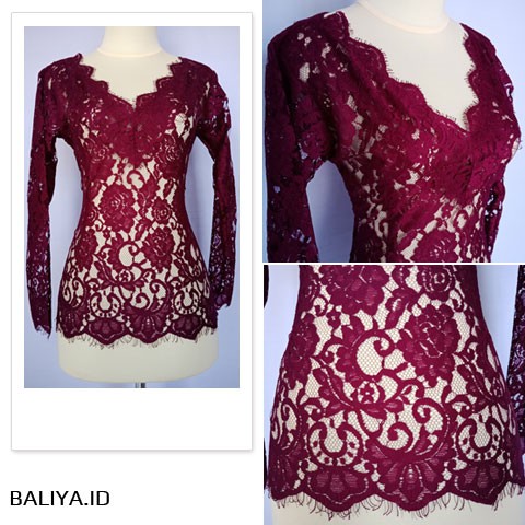 Kebaya Jadi Sabrina Lengan Panjang Warna Maroon
