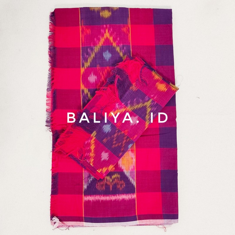 endek dobol baliya id warna pink set selendang