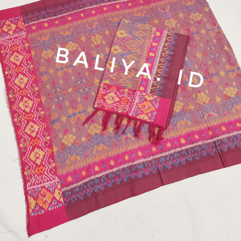 endek semi halus warna pink baliya