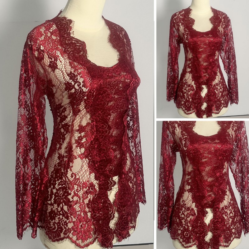 kebaya brokat merah metalic
