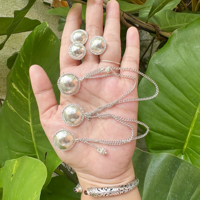 set bulat rantai silver